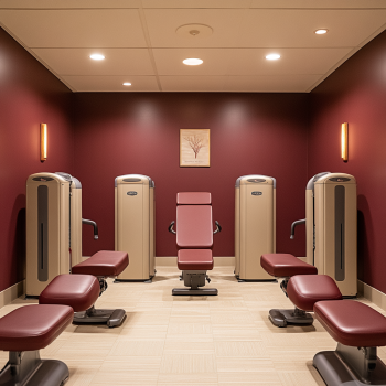 Затишний зал для малогрупових занять з м'яким освітленням та спеціальним обладнанням для людей старшого віку